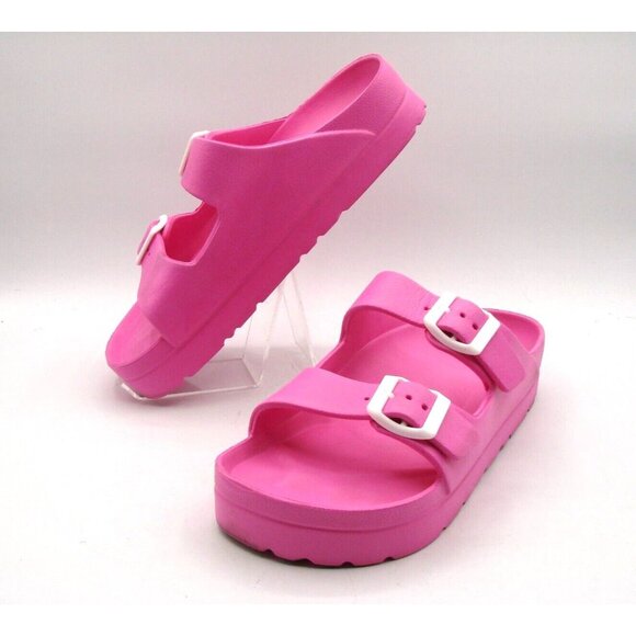 Pink Platform Two Strap Sandals Buckle Slides Beach Slippers Size 8 EUR 39 Barbi - Picture 1 of 9